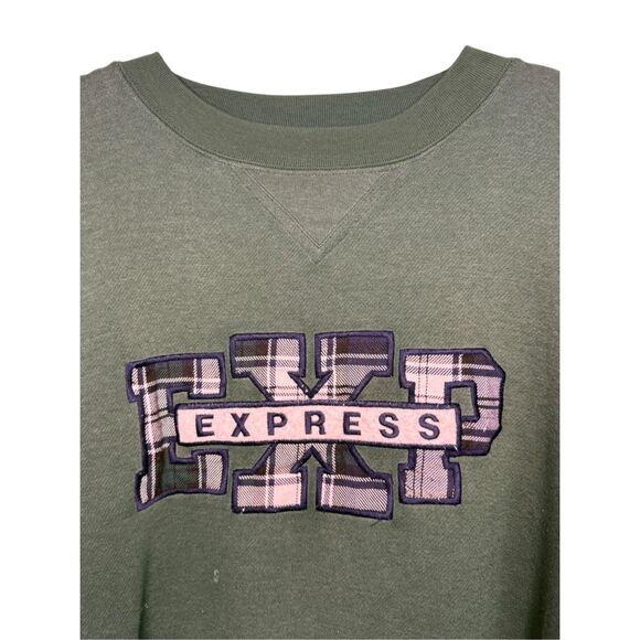 Vintage Express Men’s Medium Crewneck Sweatshirt Green Embroidered Grunge 90s - Picture 2 of 5
